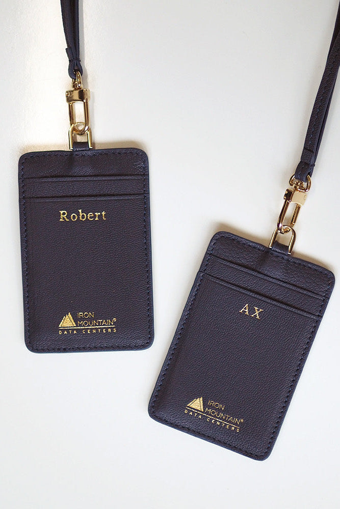 corporate gifts for Iron Mountain personalised leather lanyards