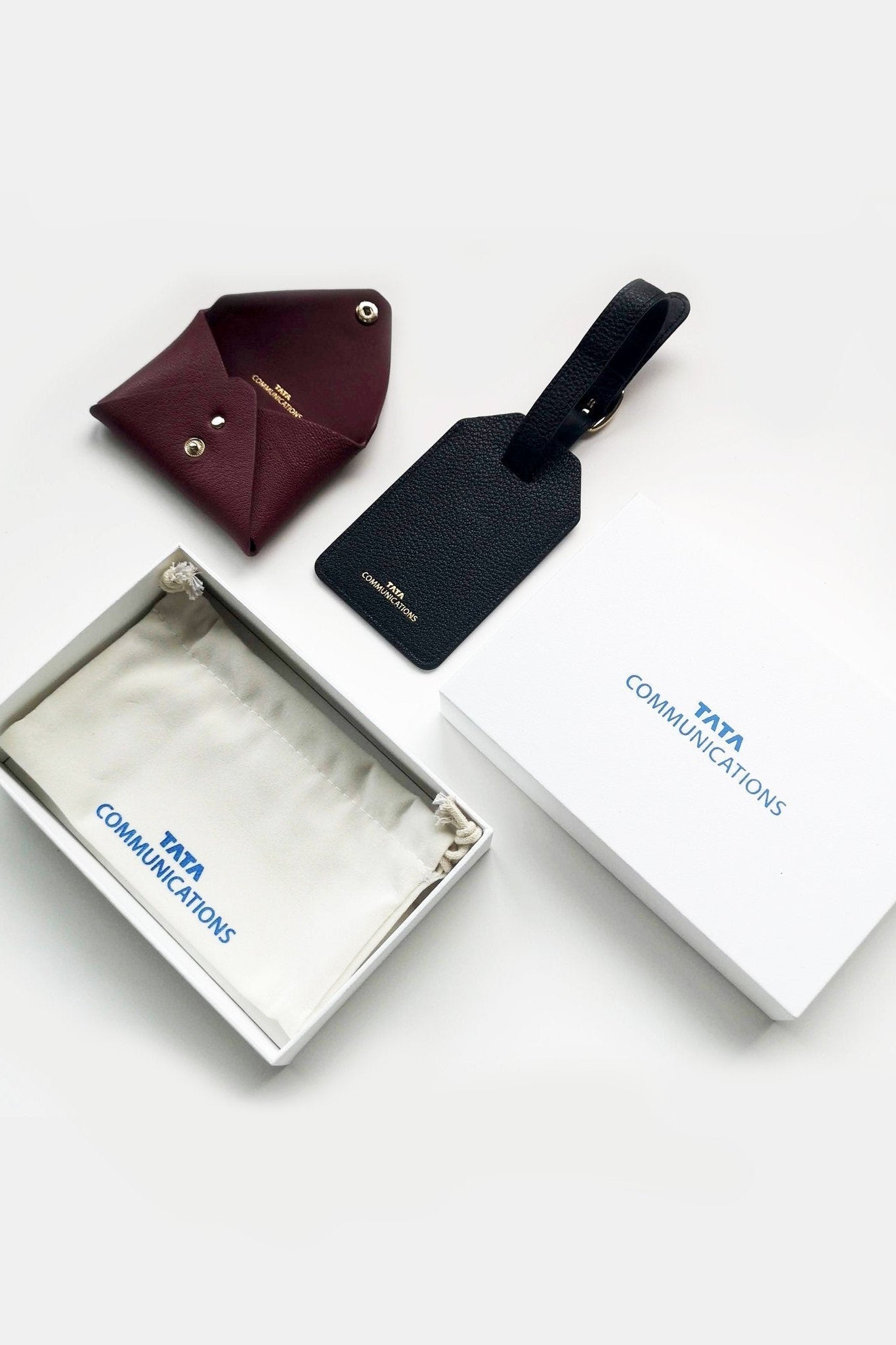 Tata Communications Leather Card Holder and Luggage Tag - Rever personalised corporate gifts