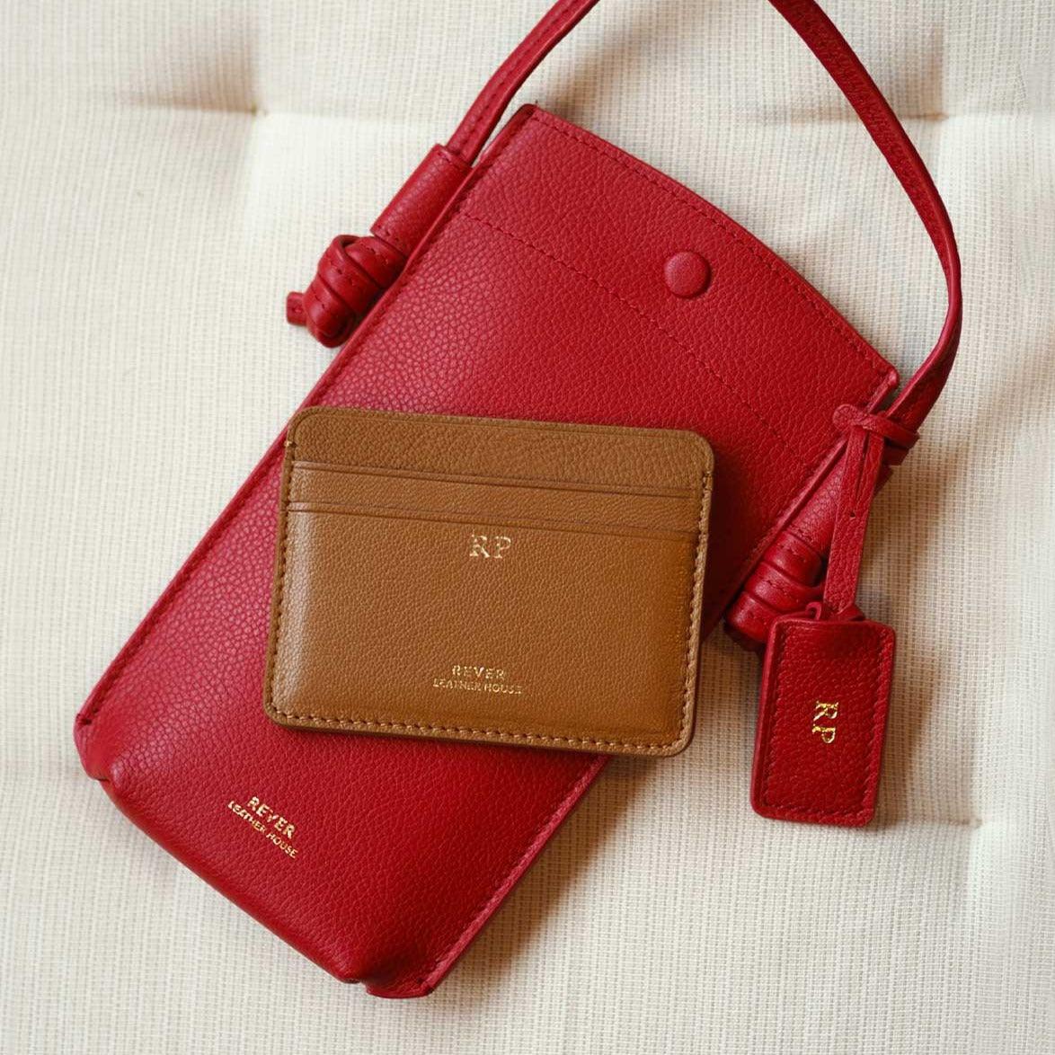 Personalised Gift Set Phone Bag & Card Holder Rever Leather Goods