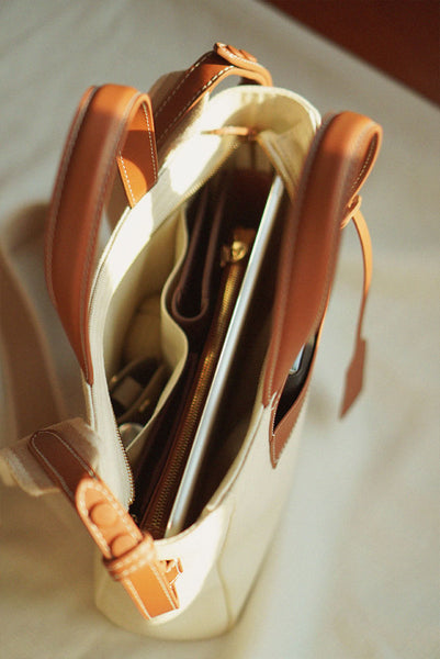 Daley Mini Canvas Tote Bag in Singapore, open to show interior capacity and what it can hold.