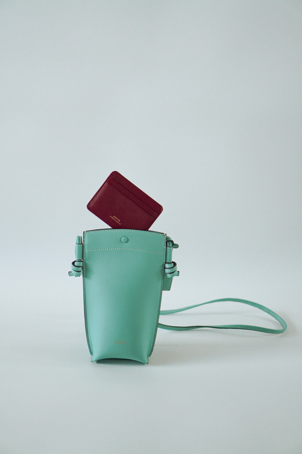 Rubin Phone Bag in Mint & Biggins Slim Card Holder in Red Personalised Gifts Singapore