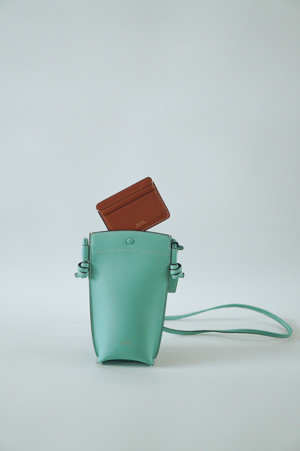 Rubin Phone Bag in Mint & Biggins Slim Card Holder in Maple Customised Gifts Singapore