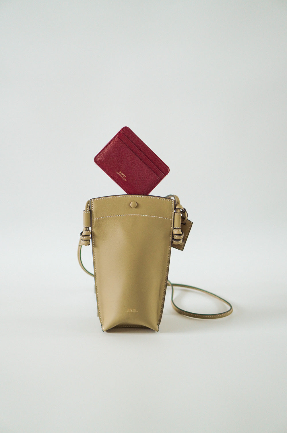 Rubin Phone Bag in Biscuit & Biggins Slim Card Holder in Red Customised Gifts Singapore