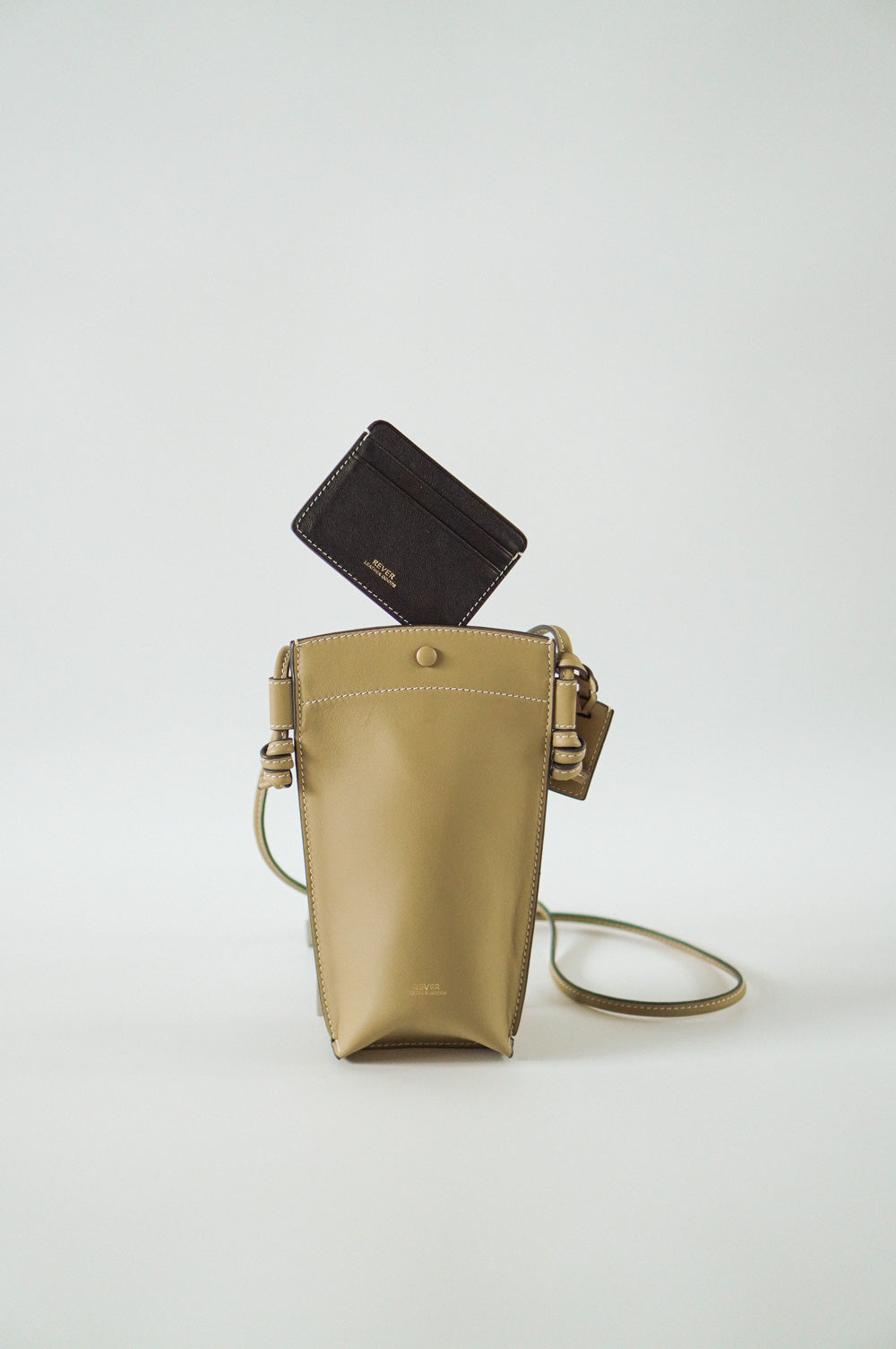 Rubin Phone Bag in Biscuit & Biggins Slim Card Holder in Truffle Personalised Gifts Singapore