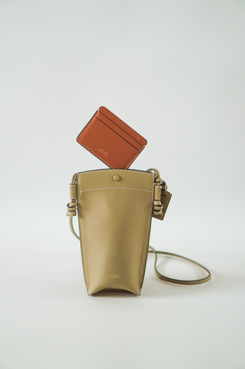 Rubin Phone Bag in Biscuit & Biggins Slim Card Holder in Maple Personalised Gifts Singapore