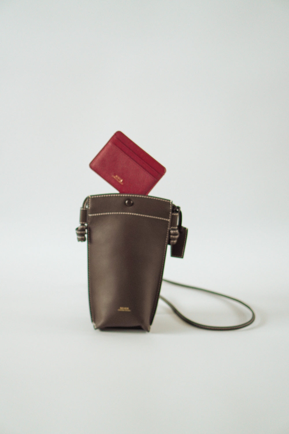 Rubin Phone Bag in Coffee & Biggins Slim Card Holder in Red Personalised Gifts Singapore