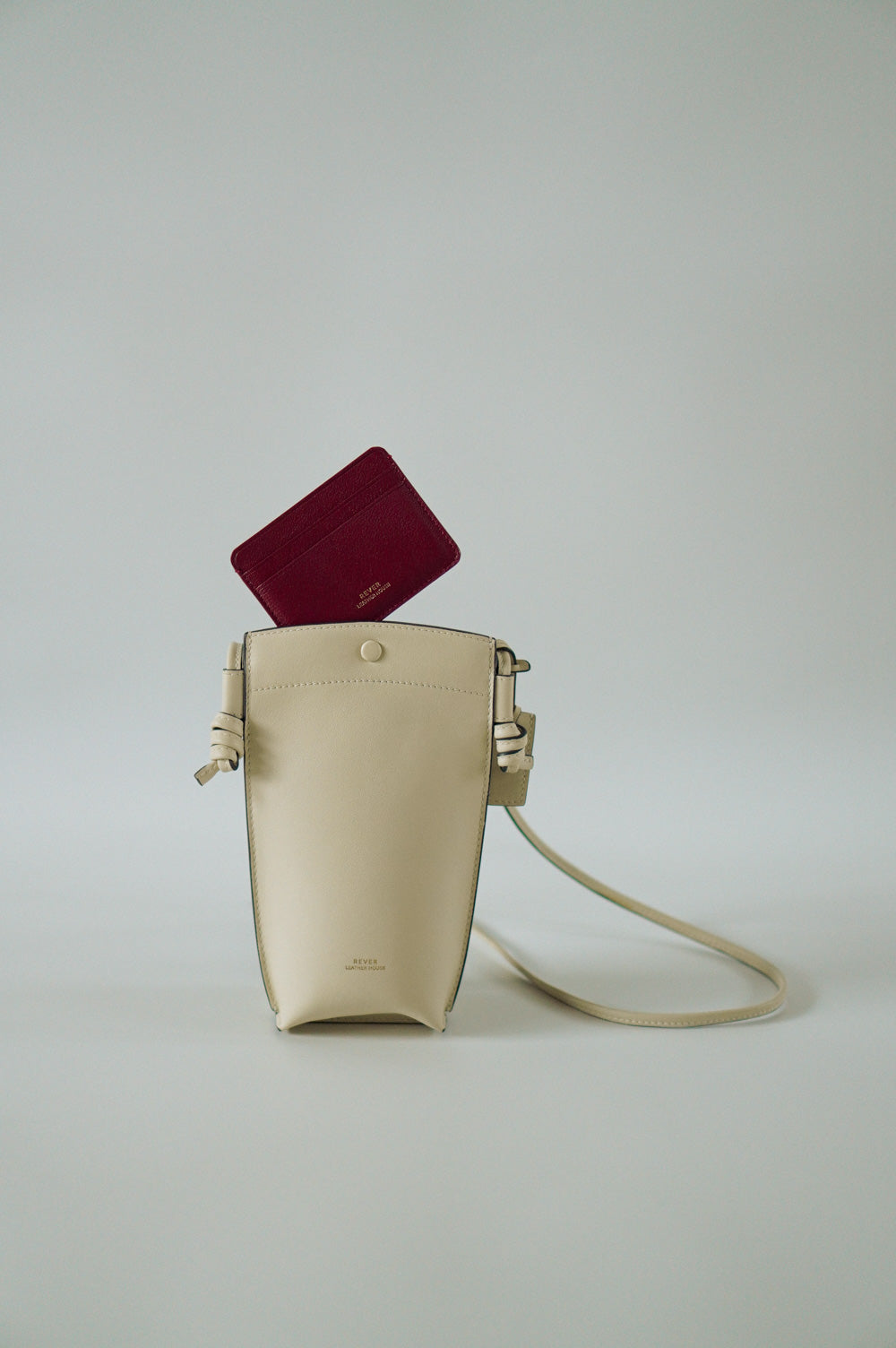 Rubin Phone Bag in Milk & Biggins Slim Card Holder in Red Personalised Gifts Singapore