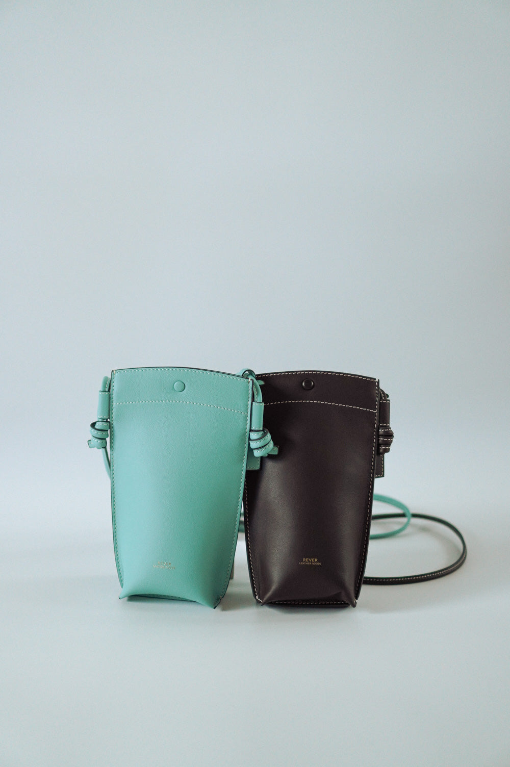 Rubin Phone Crossbody Bag Duo Set in Coffee and Mint, personalised gifts Singapore, customised leather crossbody bag for women, ideal for carrying cards, cash, and small essentials.