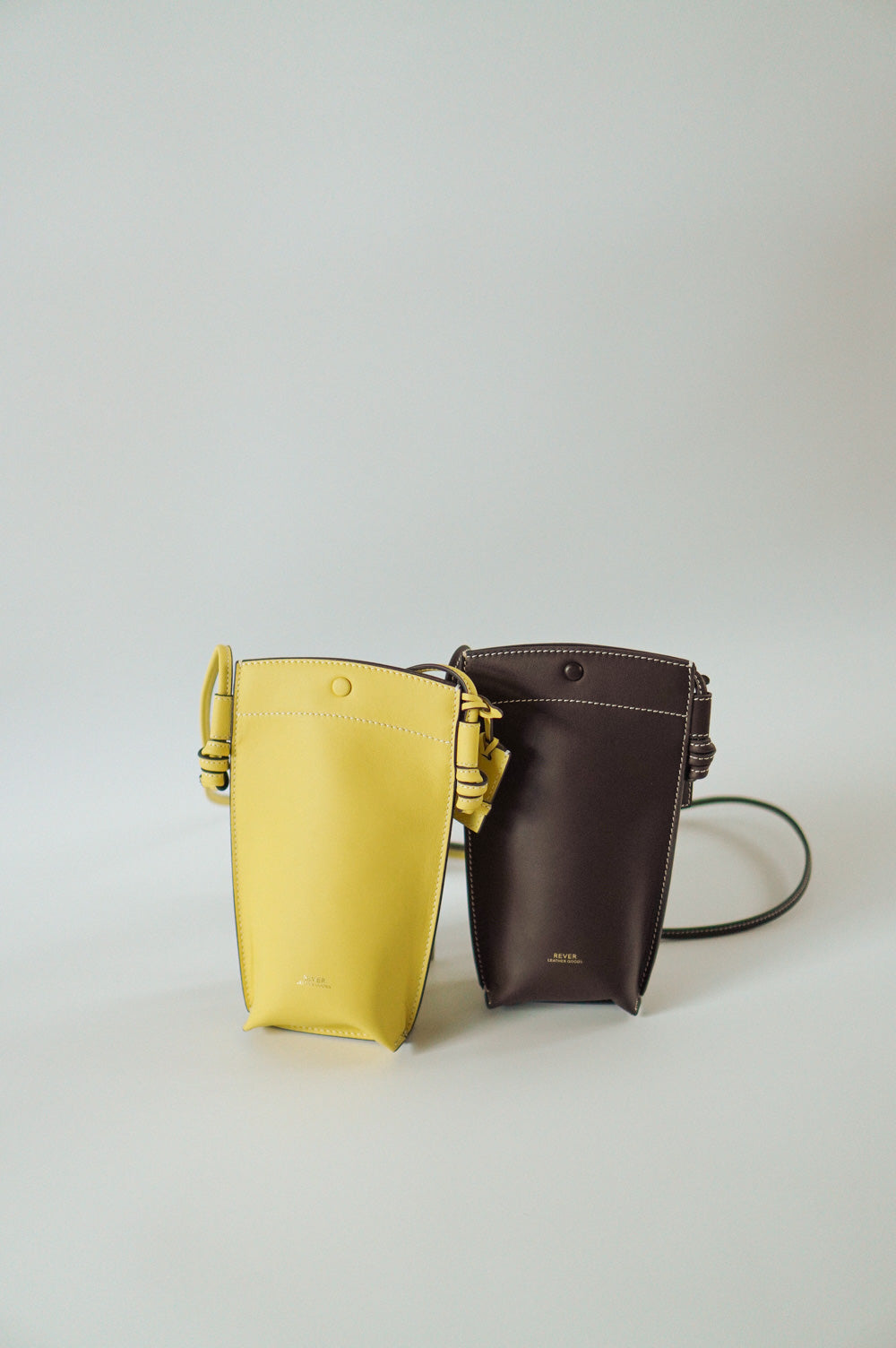 Rubin Phone Crossbody Bag Duo Set in Coffee and Lemon, personalised leather sling bags in Singapore, perfect for carrying phone, cards, and small essentials.