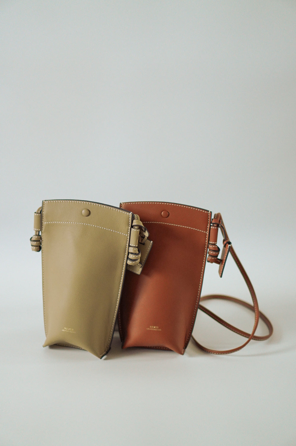 Rubin Phone Sling Bag Duo Set in Biscuit and Maple, personalised gifts Singapore, customised crossbody bag, leather phone bag for women, ideal for carrying cards, cash, and small essentials.