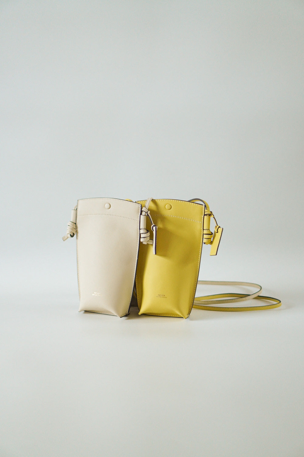 Rubin Phone Sling Bag Duo Set in Lemon and Milk, personalised gifts Singapore, customised crossbody bag, leather phone bag for women, ideal for carrying cards, cash, and small essentials.