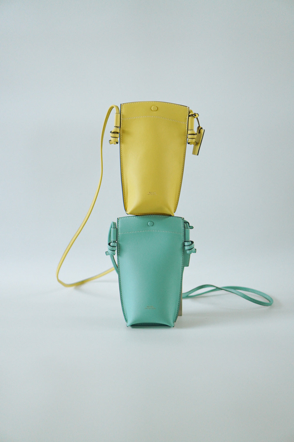 Rubin Phone Crossbody Bag Duo Set in Lemon and Mint, personalised gifts Singapore, customised crossbody bag, leather phone bag for women, ideal for carrying cards, cash, and small essentials.