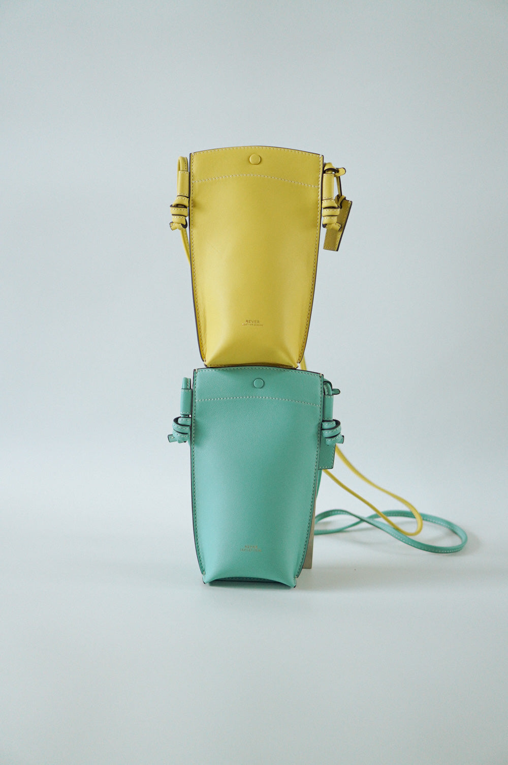 Rubin Phone Crossbody Bag Duo Set in Lemon and Mint, personalised gifts Singapore, customised bag, leather crossbody phone bag for women, perfect for carrying cards, cash, and small essentials.