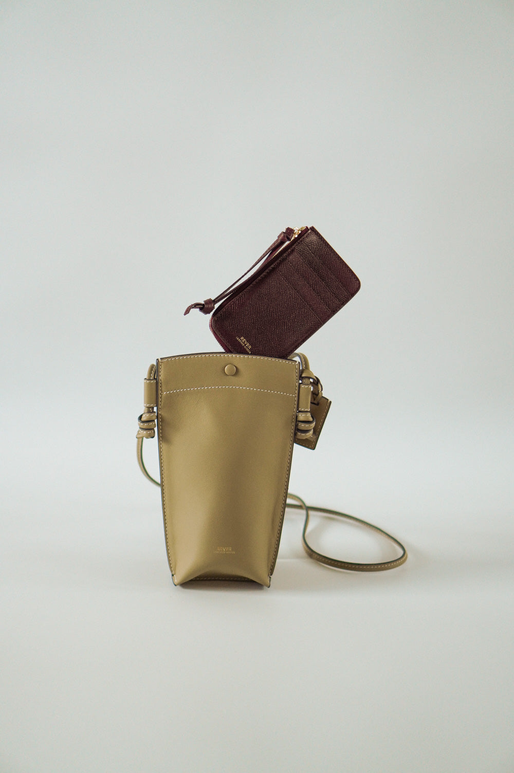 Rubin Phone Bag in Biscuit & Eloise Zip Wallet in Bordeaux Customised Gifts Singapore