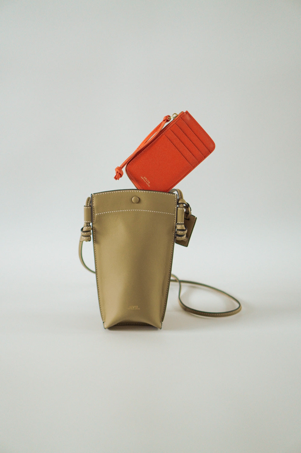 Rubin Phone Bag in Biscuit & Eloise Zip Wallet in Orange Personalised Gifts Singapore