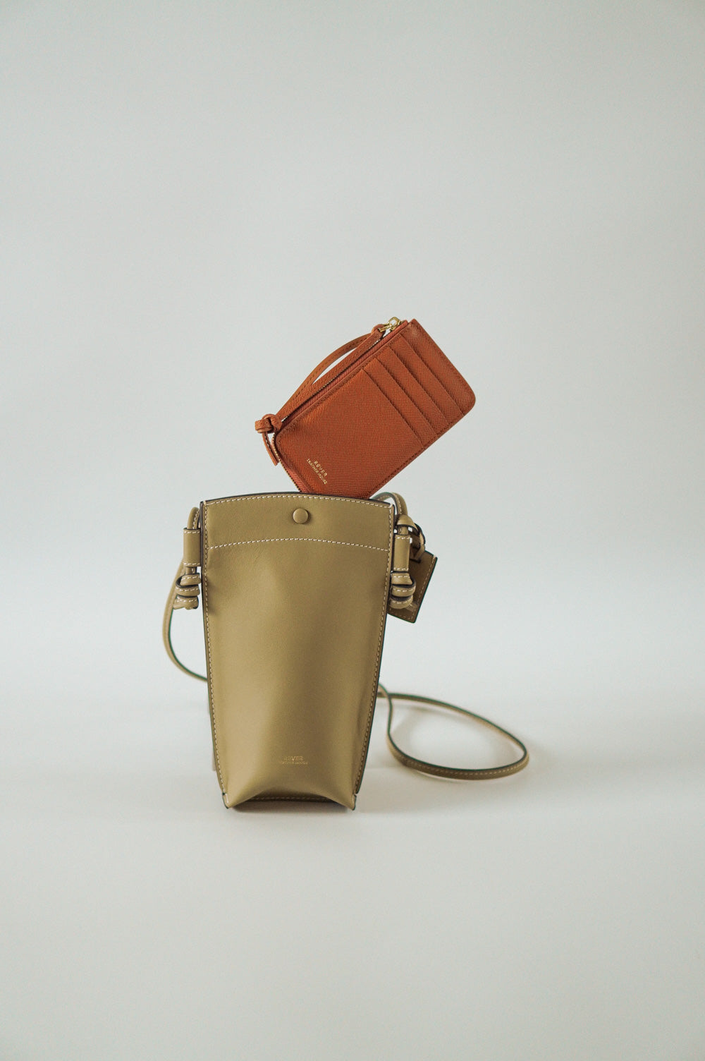 Rubin Phone Bag in Biscuit & Eloise Zip Wallet in Gold Customised Gifts Singapore
