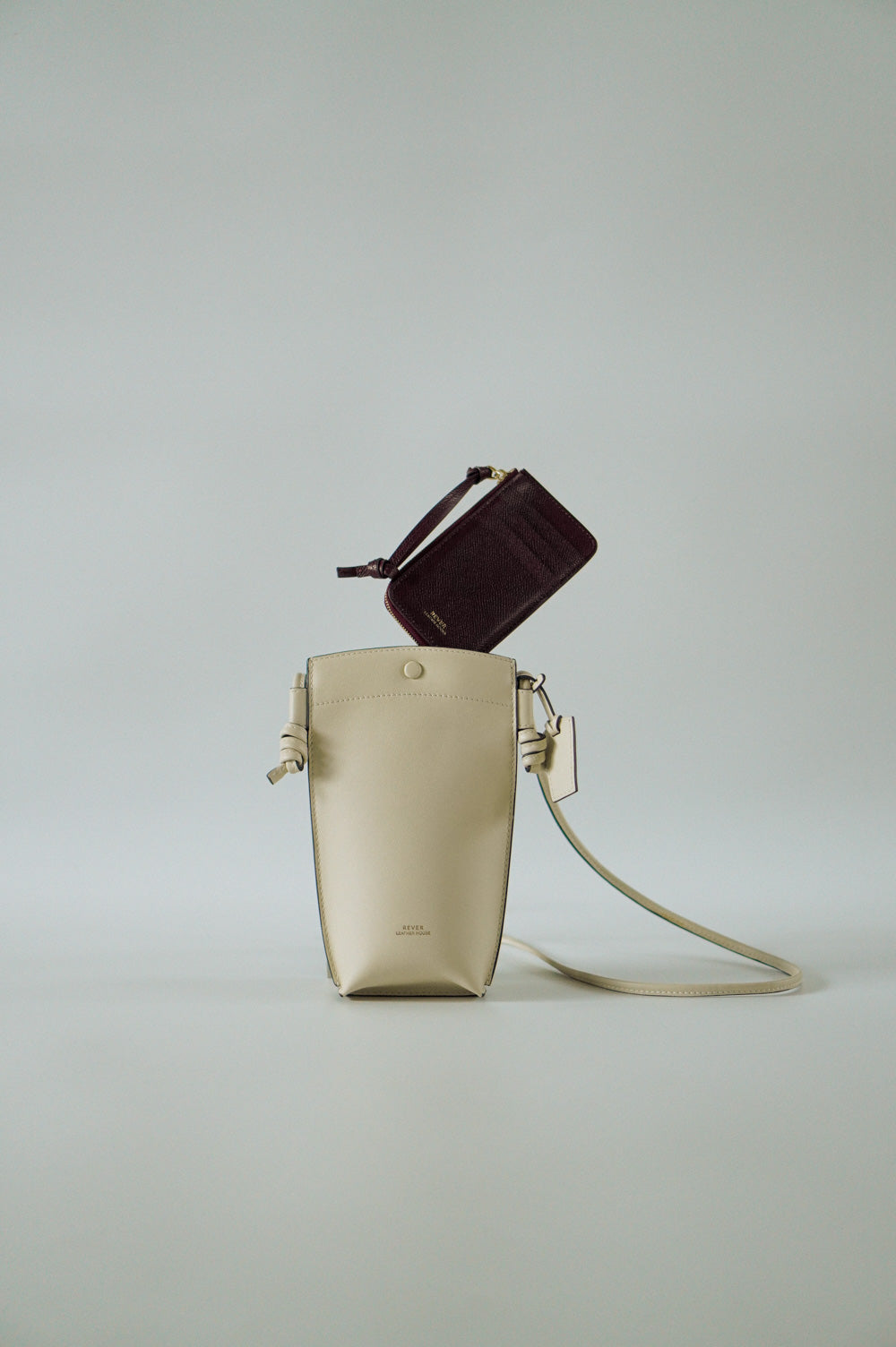 Rubin Phone Bag in Milk & Eloise Zip Wallet in Bordeaux Customised Gifts Singapore