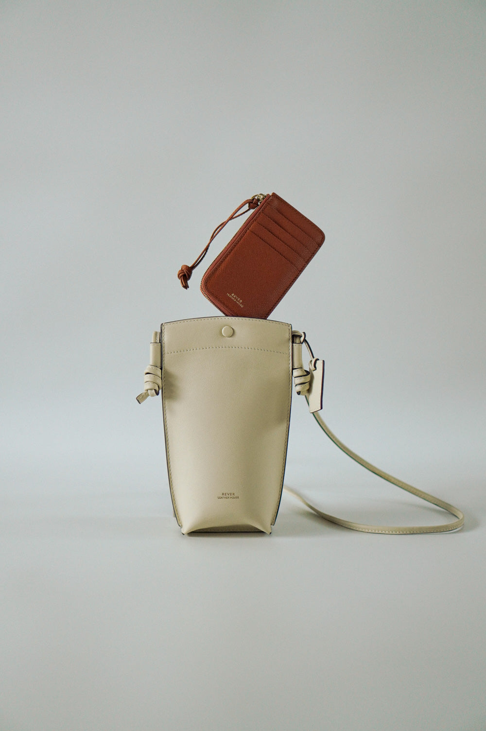 Rubin Phone Bag in Milk & Eloise Zip Wallet in Gold Customised Gifts Singapore
