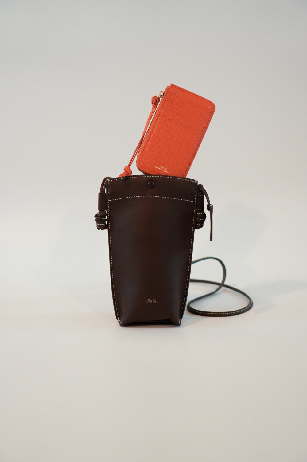 Rubin Phone Bag in Coffee & Eloise Zip Wallet in Orange Customised Gifts Singapore