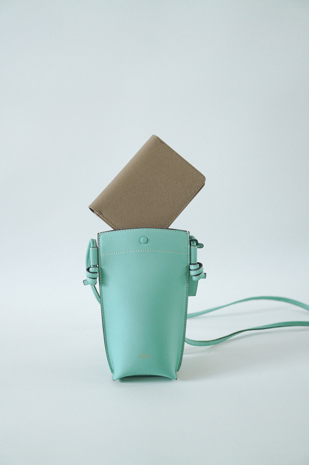 Rubin Phone Bag in Mint & Henry Passport Holder in Smoke Personalised Gifts Singapore