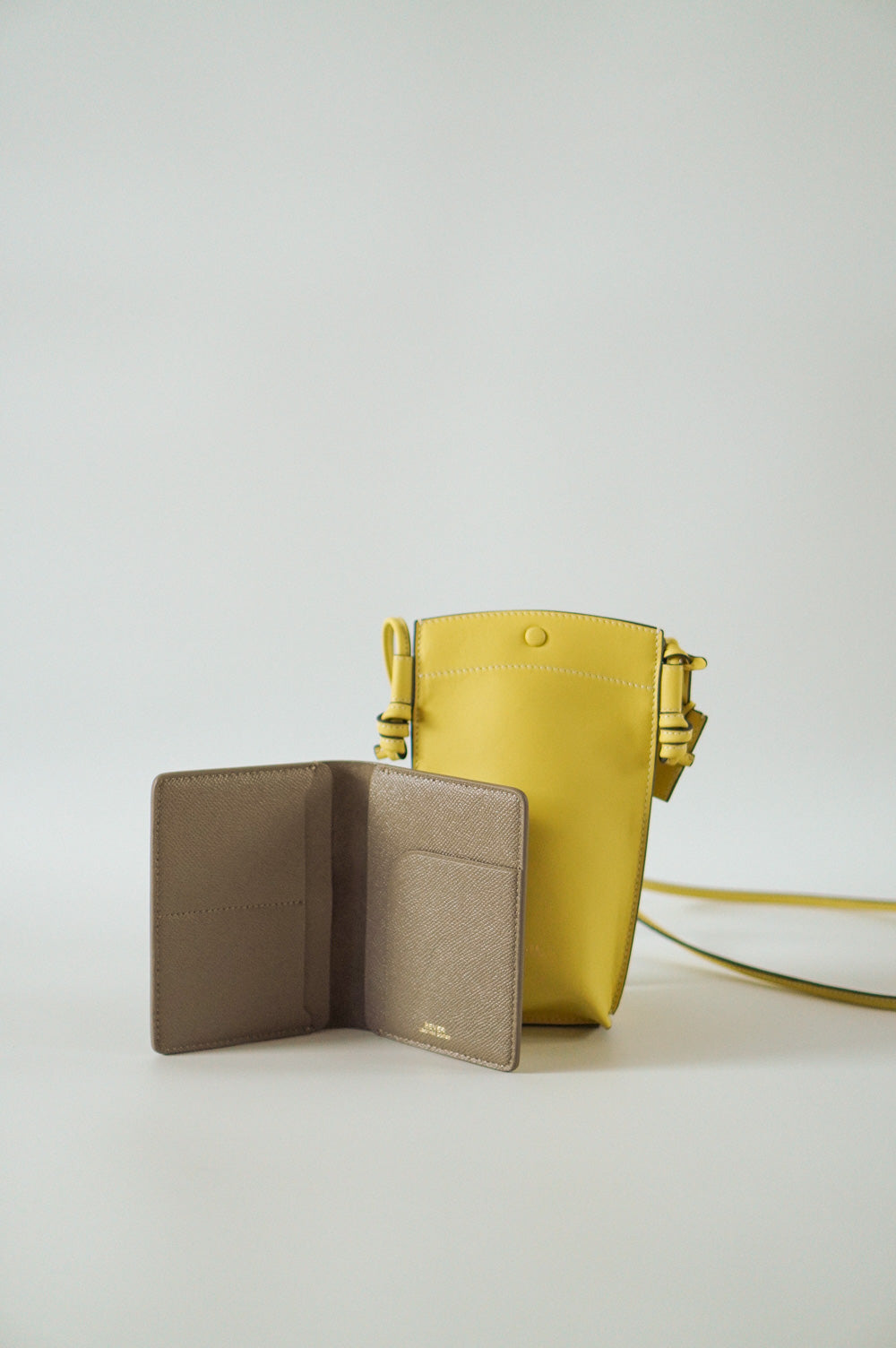 Rubin Phone Bag in Lemon & Henry Passport Holder in Smoke Customised Gifts Singapore