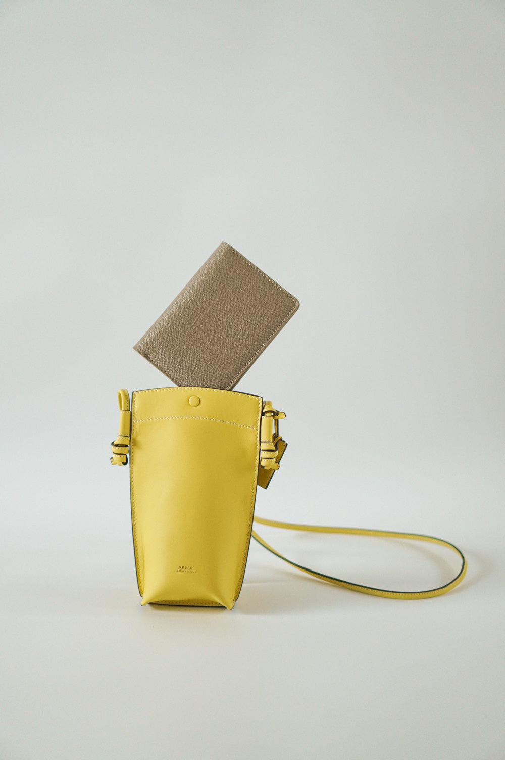 Rubin Phone Bag in Lemon & Henry Passport Holder in Smoke Personalised Gifts Singapore