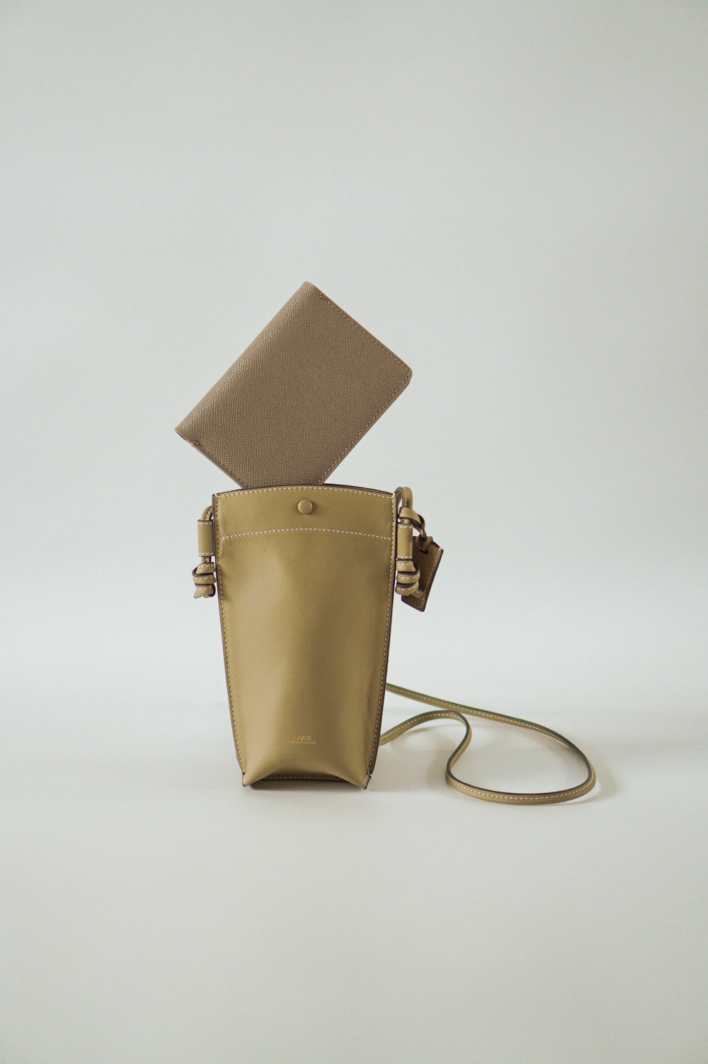 Rubin Phone Bag in Biscuit & Henry Passport Holder in Smoke Personalised Gifts Singapore