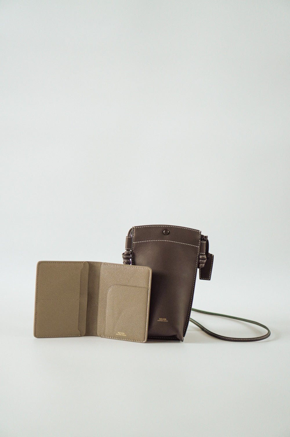 Rubin Phone Bag in Coffee & Henry Passport Holder in Smoke Customised Gifts Singapore