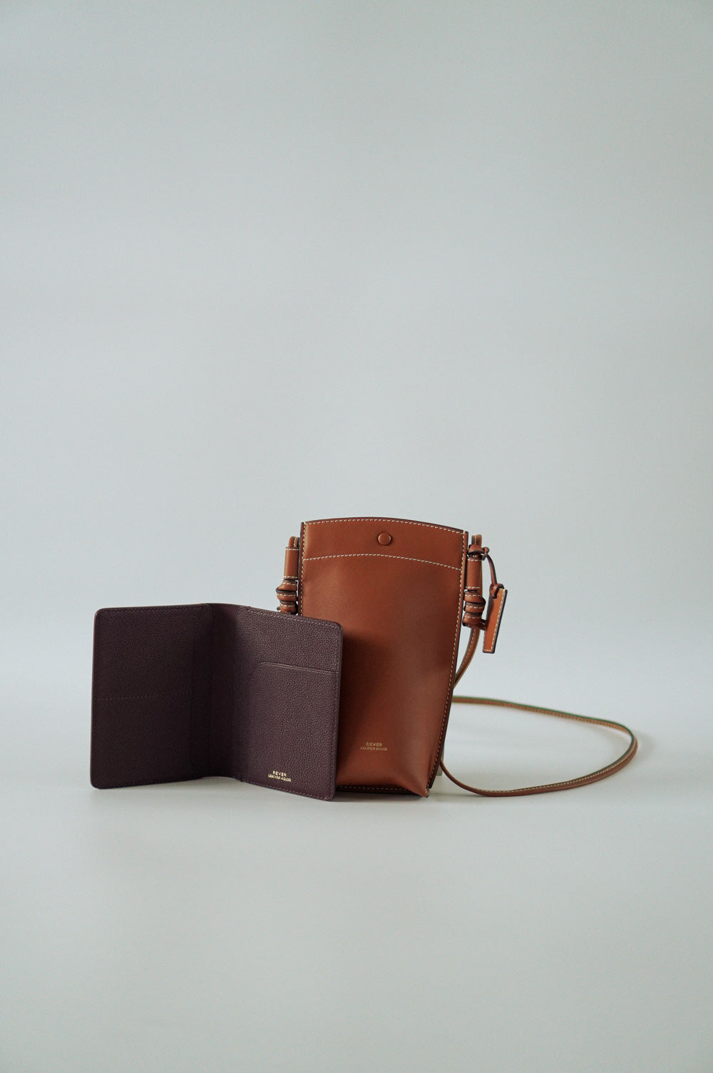 Rubin Phone Bag in Maple & Henry Passport Holder in Burgundy Personalised Gifts Singapore