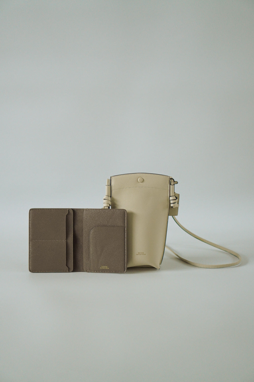 Rubin Phone Bag in Milk & Henry Passport Holder in Smoke Personalised Gifts Singapore