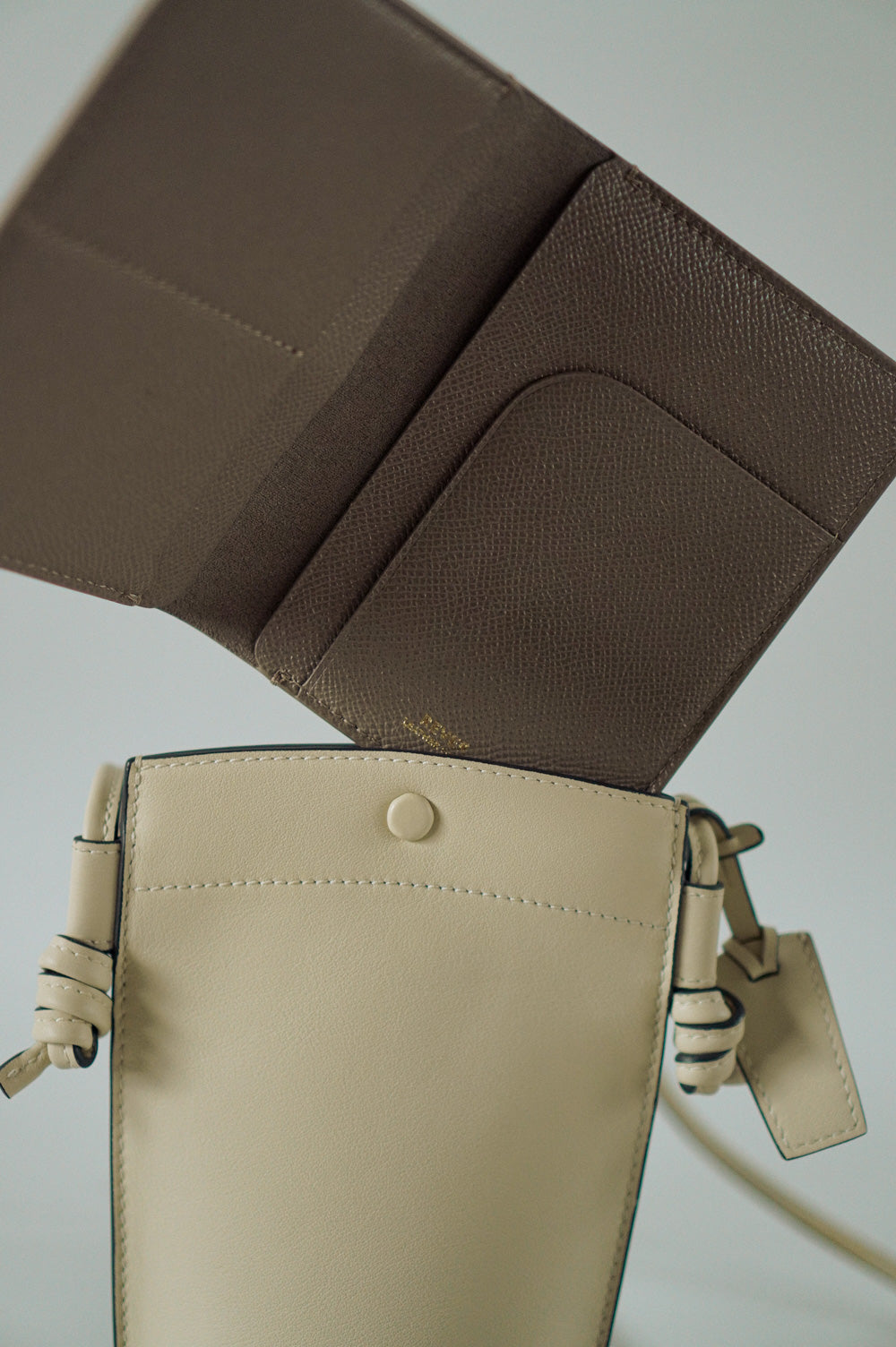 Rubin Phone Bag in Milk & Henry Passport Holder in Smoke Customised Gifts Singapore