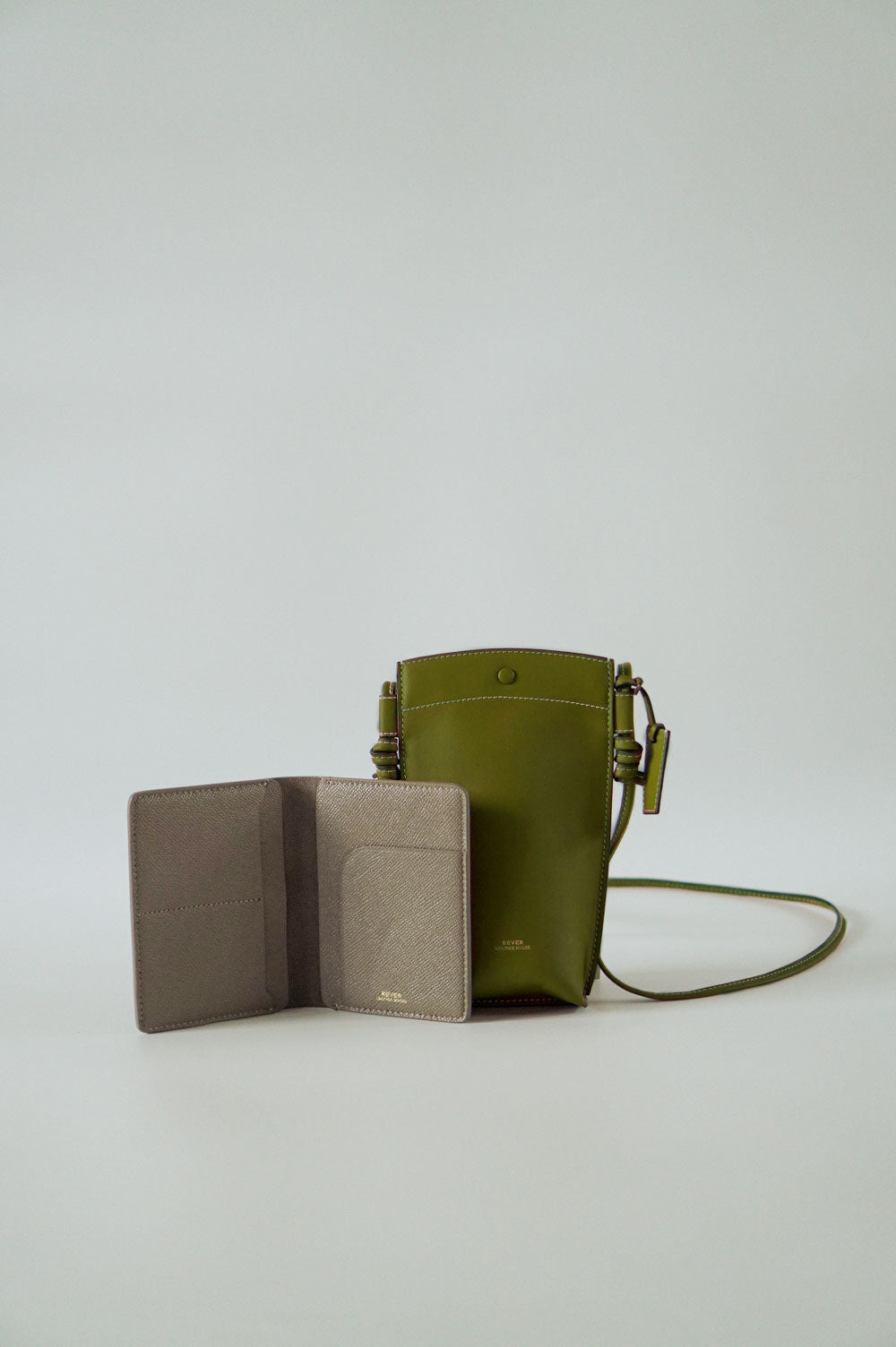 Rubin Phone Bag in Pistachio & Henry Passport Holder in Smoke Personalised Gifts Singapore