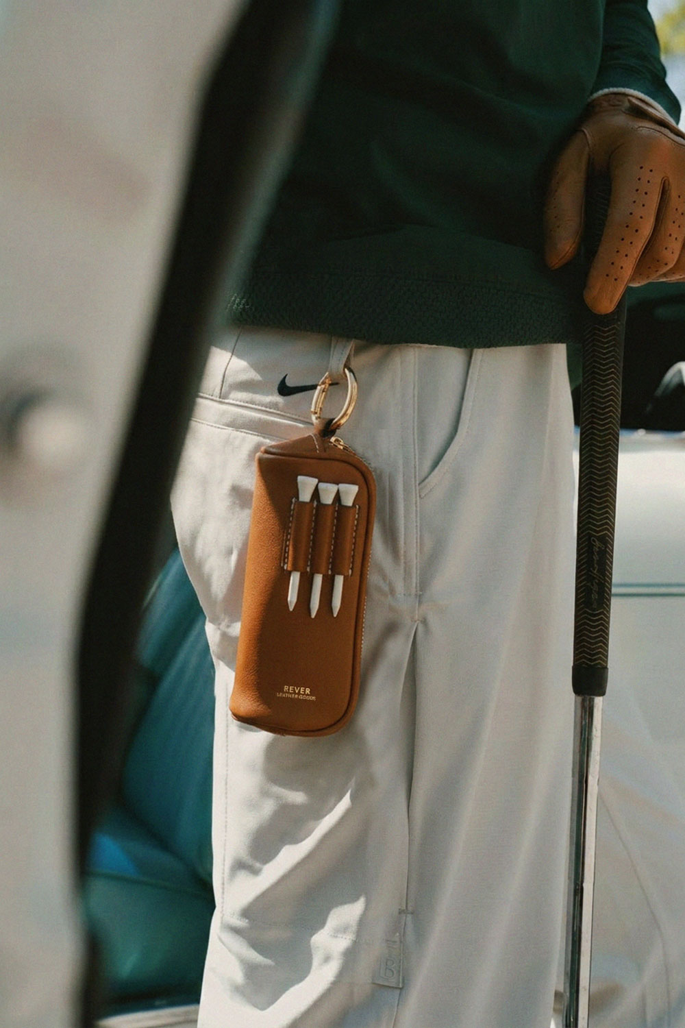 Golf Ball Pouch in Maple on golfer