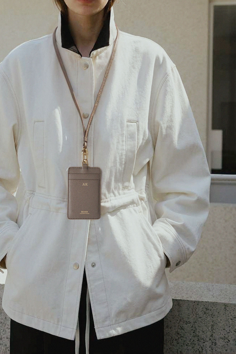 Lanyard Card holder in smoke on model