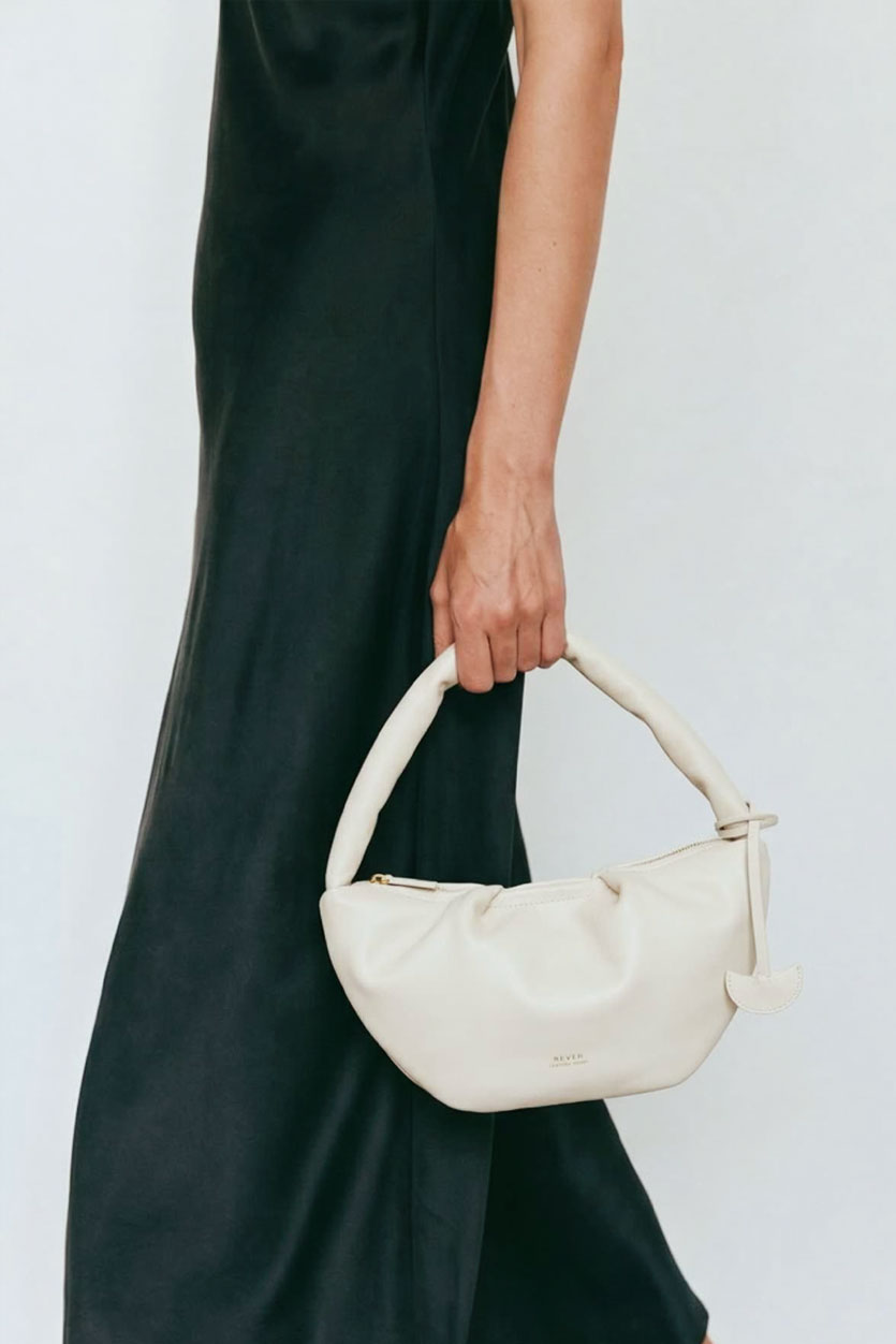 Gyoza Shoulder Dumpling Bag for Women in Milk, leather bag in Singapore