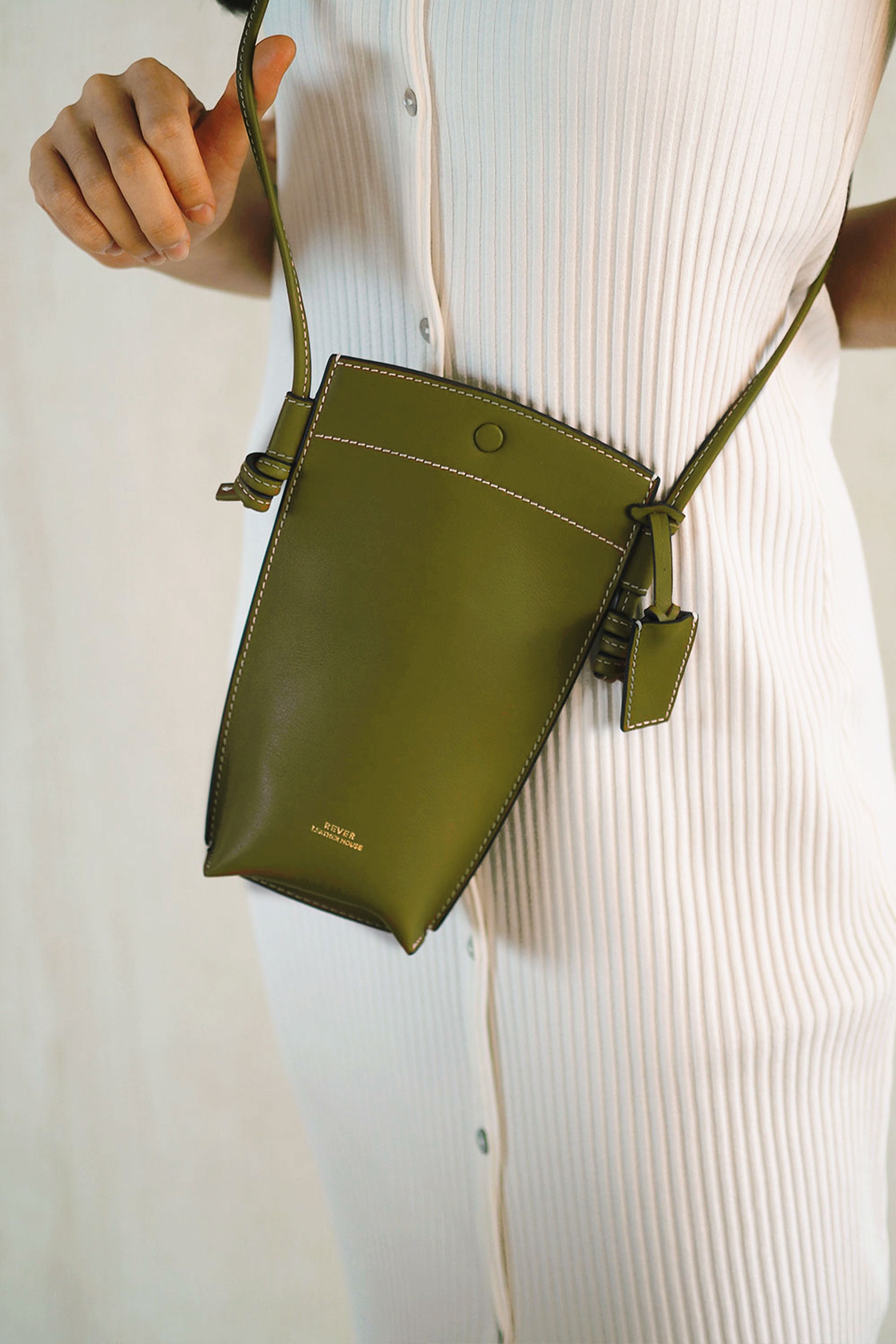 Rubin Phone Bag in Pistachio Crossbody on model