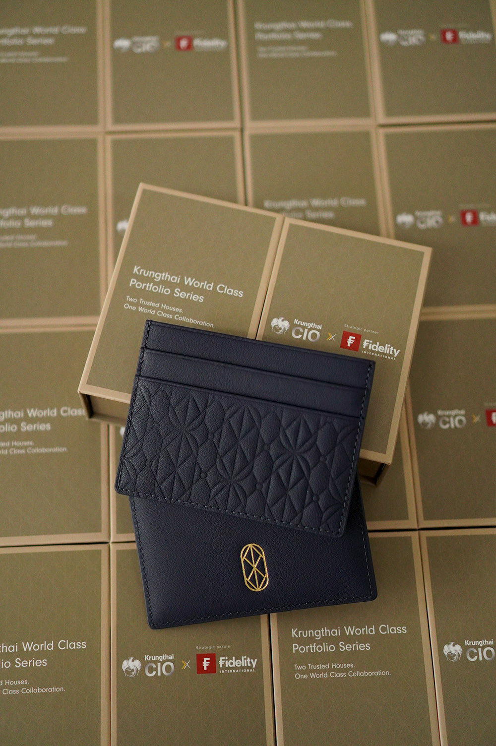 Premium leather corporate gift Thailand card holder with refined quilted pattern